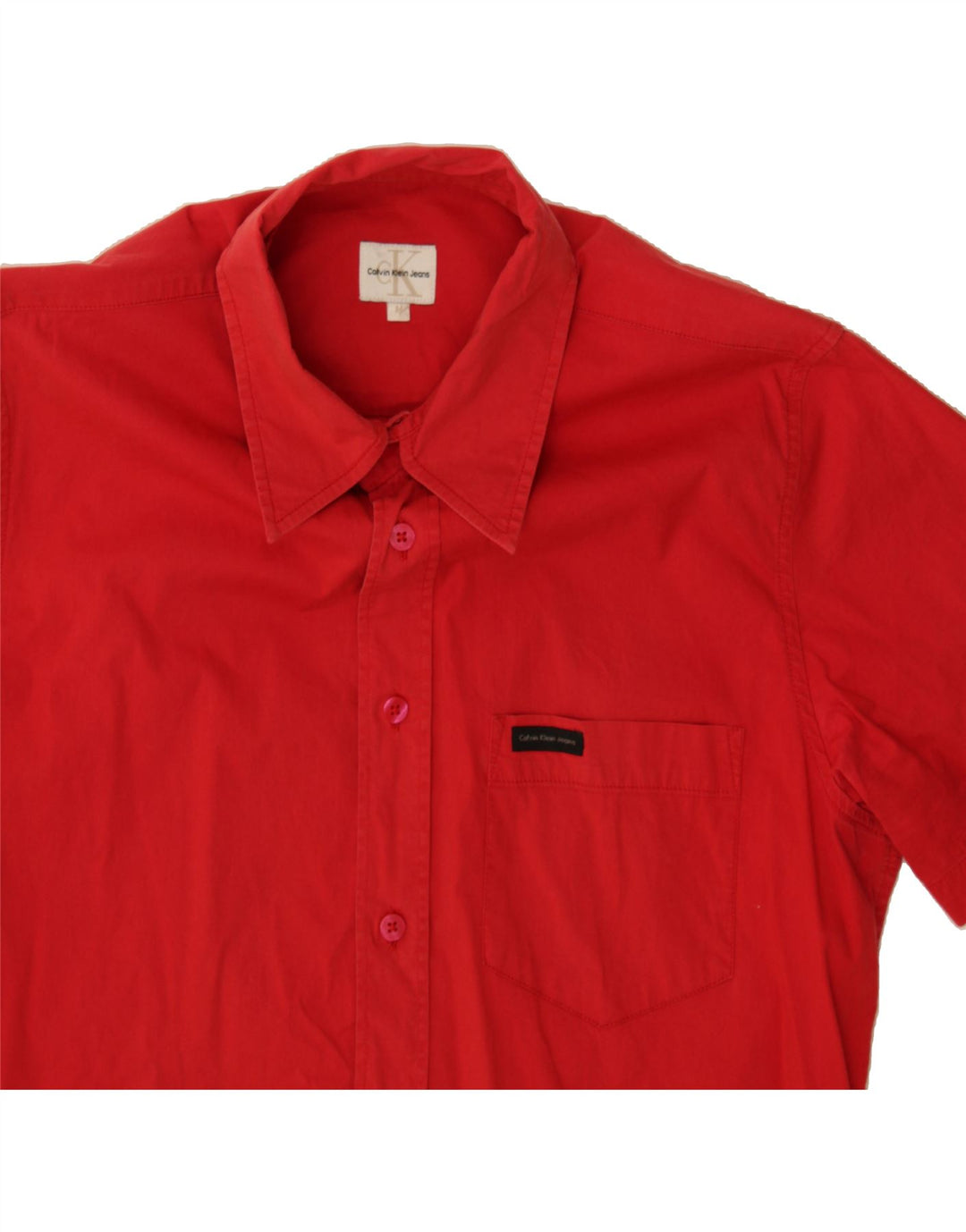 CALVIN KLEIN JEANS Mens Short Sleeve Shirt Medium Red Cotton Vintage Calvin Klein Jeans and Second-Hand Calvin Klein Jeans from Messina Hembry 
