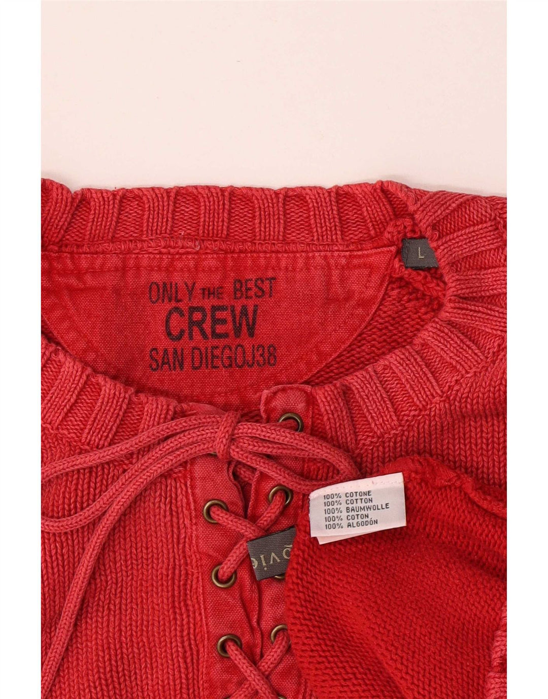 Crew Mens Neck Jumper Sweater Large Red Cotton
