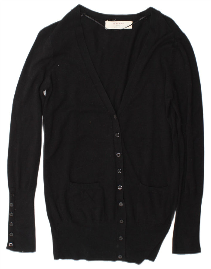 Zara Womens Cardigan Sweater UK 14 Medium Black Rayon