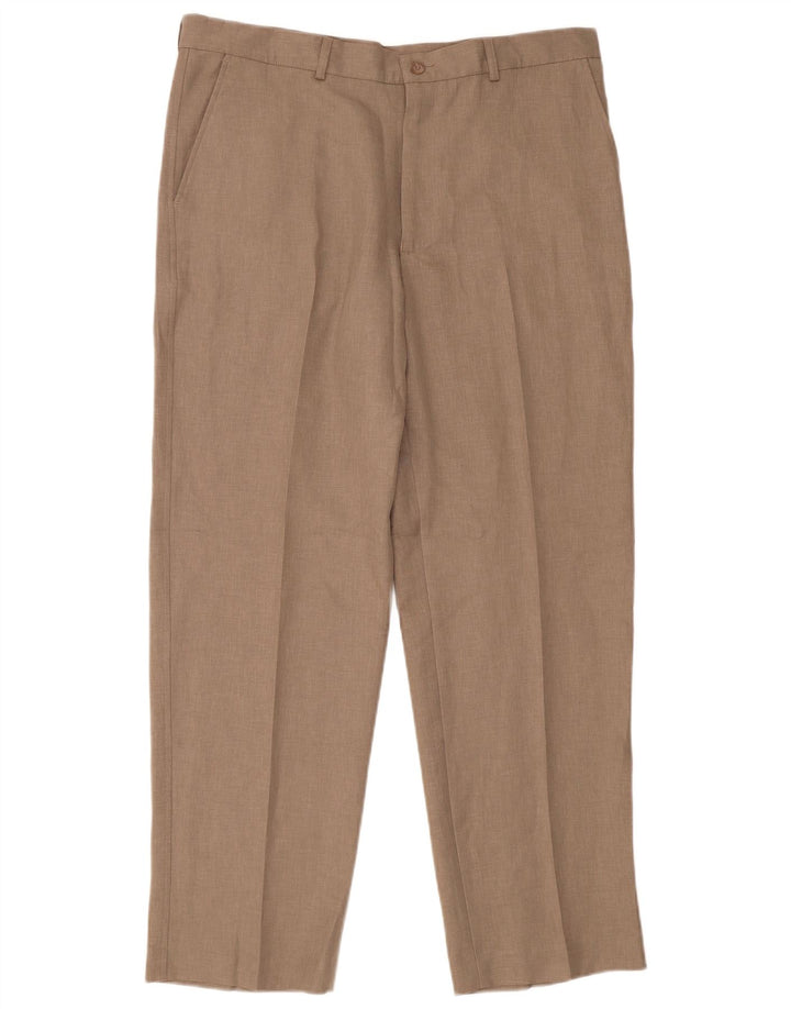 Farah Mens Straight Chino Trousers W38 L31 Beige Polyester