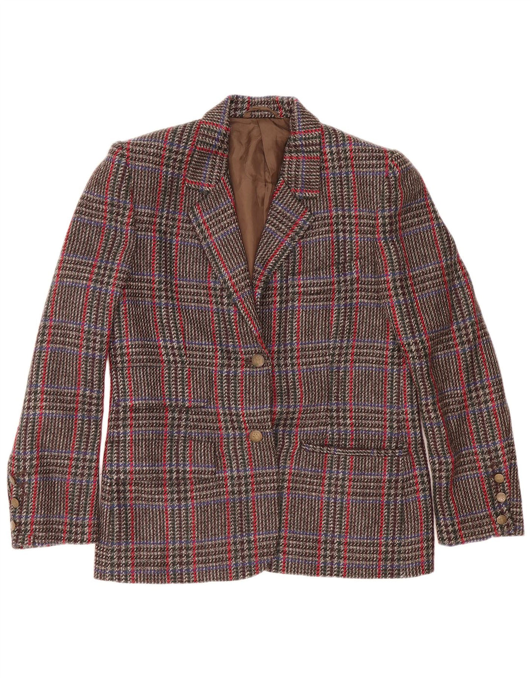 Vintage Womens 2 Button Blazer Jacket IT 44 Medium Brown Houndstooth Wool