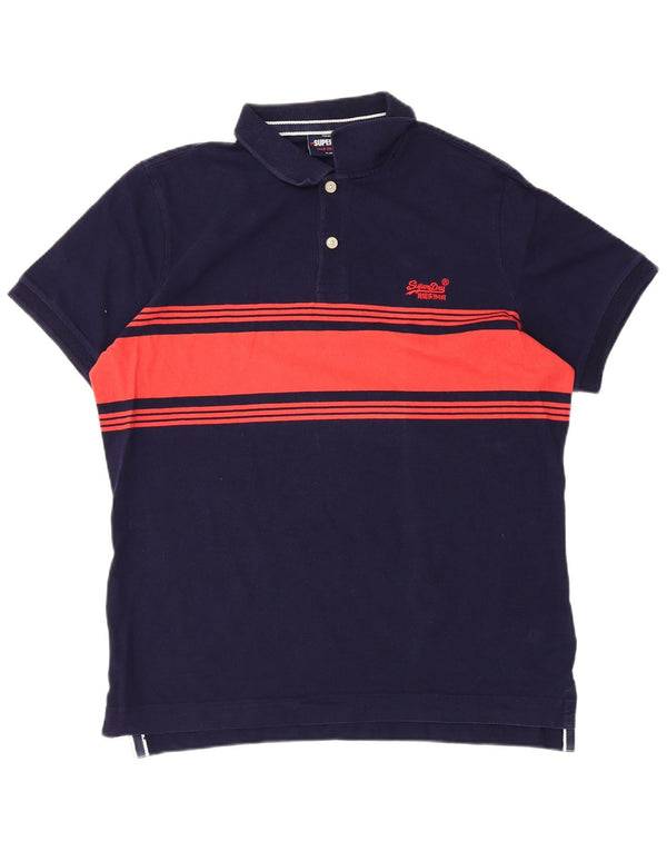 Superdry Polo XL Bleu Marine Colourblock Coton Homme