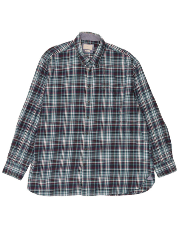 Bugatti Mens Flannel Shirt Size 45/46 2XL Blue Check Cotton