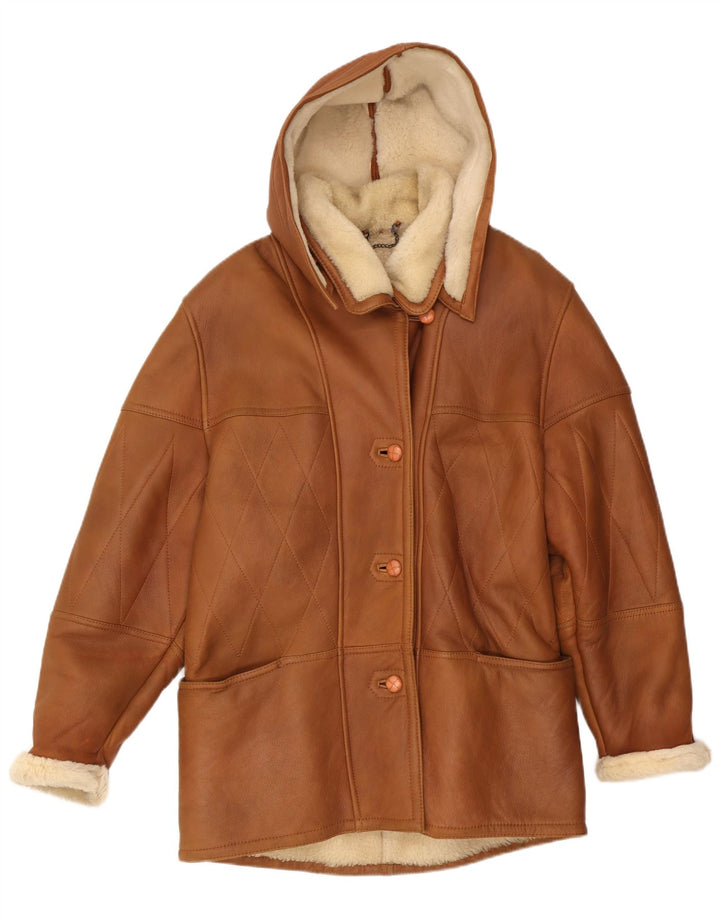 Conbipel Shearling Coat med hætte til kvinder IT 42 Medium Brun