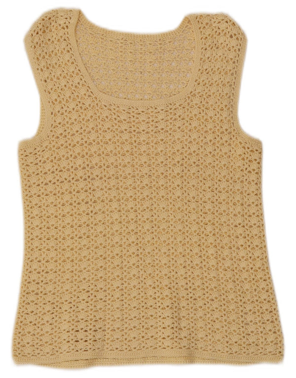 Canotta vintage da donna corta all'uncinetto UK 6 XS gialla