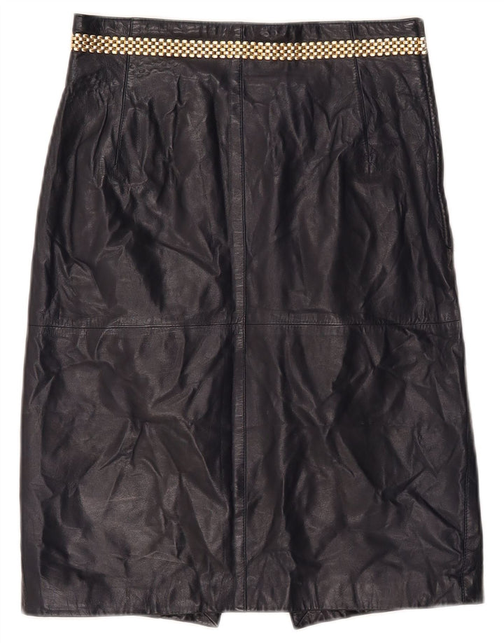 Vintage Womens Leather Skirt IT 46 Medium W26 Navy Blue Leather