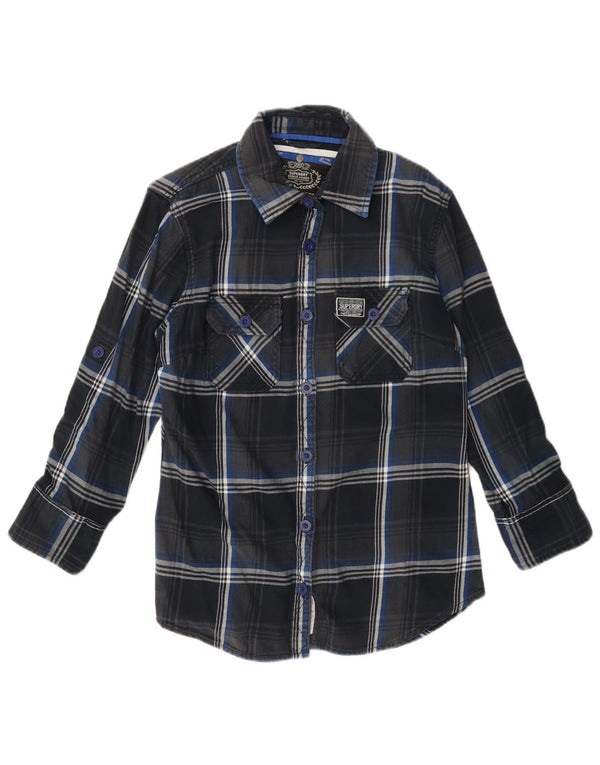Camicia in flanella da donna Superdry UK 14 cotone scozzese medio blu navy