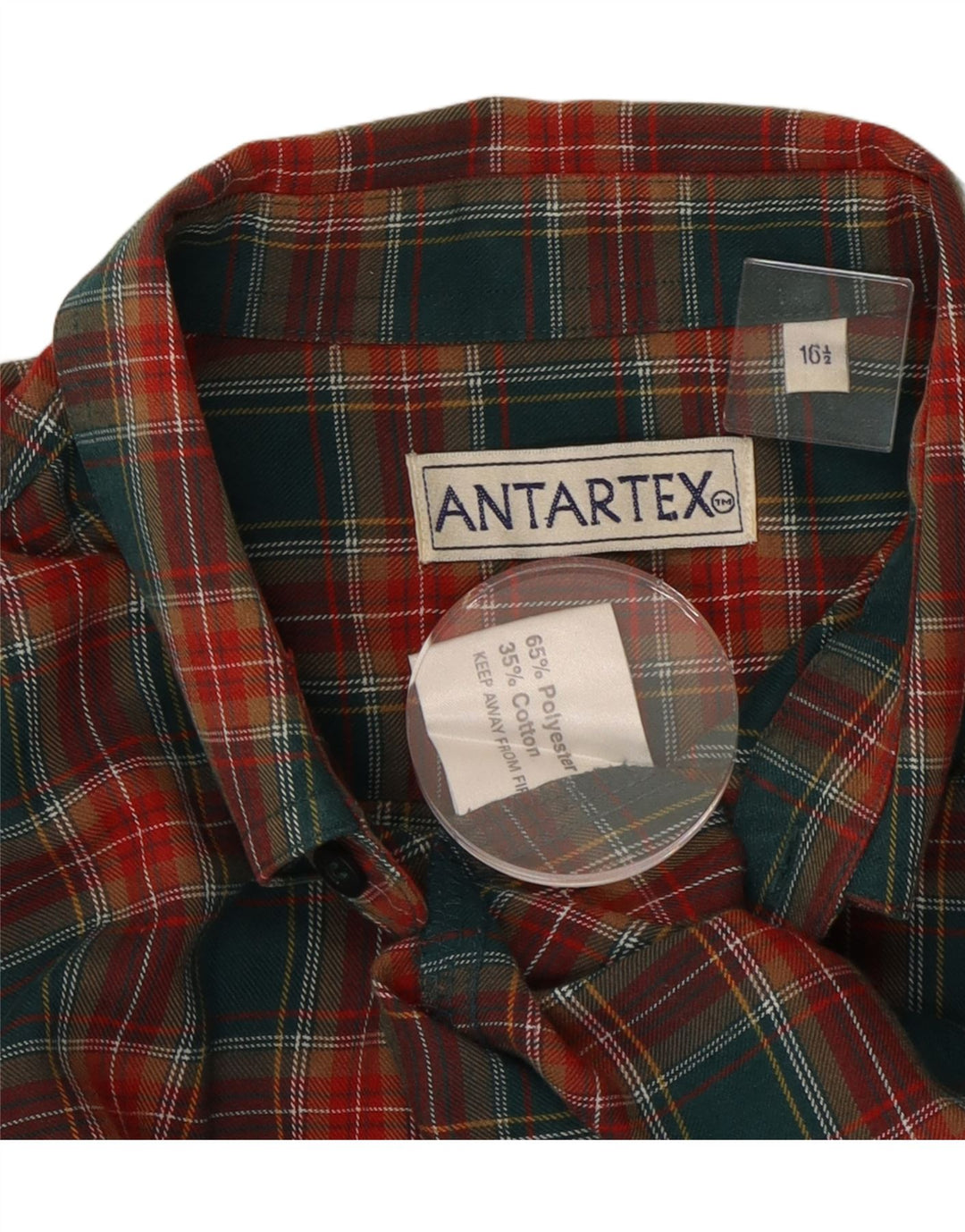Antartex Mens Flannel Shirt Size 16 1/2 Large Green Check Polyester