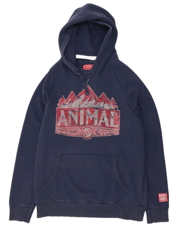 Animal Mens Graphic Hoodie Jumper Large Navy Blue Cotton