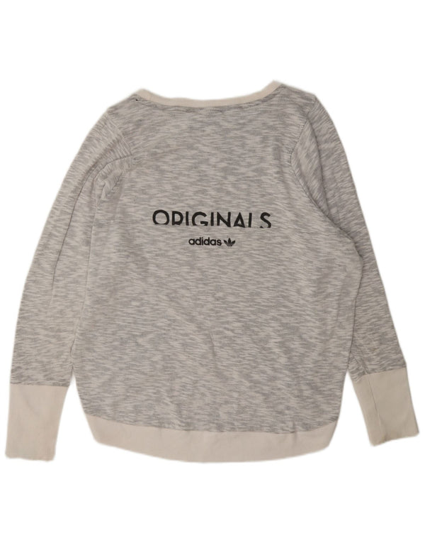 Adidas Dame Grafisk Oversized Sweatshirt Jumper UK 14 Large Grey Flecked