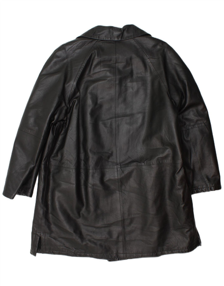 VINTAGE Womens Leather Coat IT 50 XL Black Leather