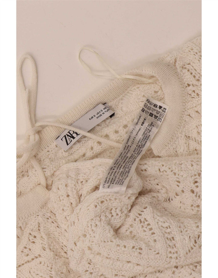 Zara Womens Oversized Crochet Blouse Top UK 10 Small White Cotton