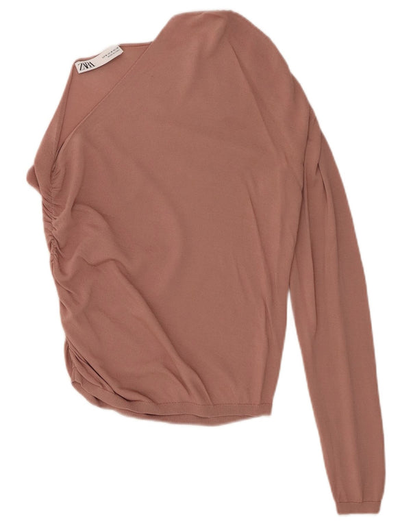 Zara Mujer Top De Un Hombro UK 42 Viscosa Rosa Mediana