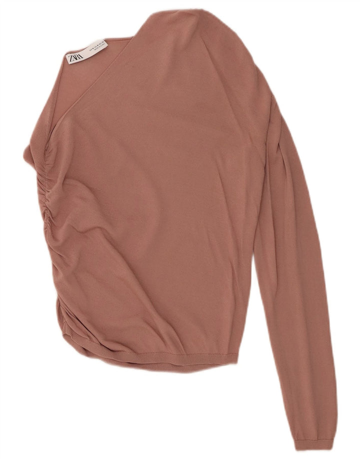 Zara Mujer Top De Un Hombro UK 42 Viscosa Rosa Mediana