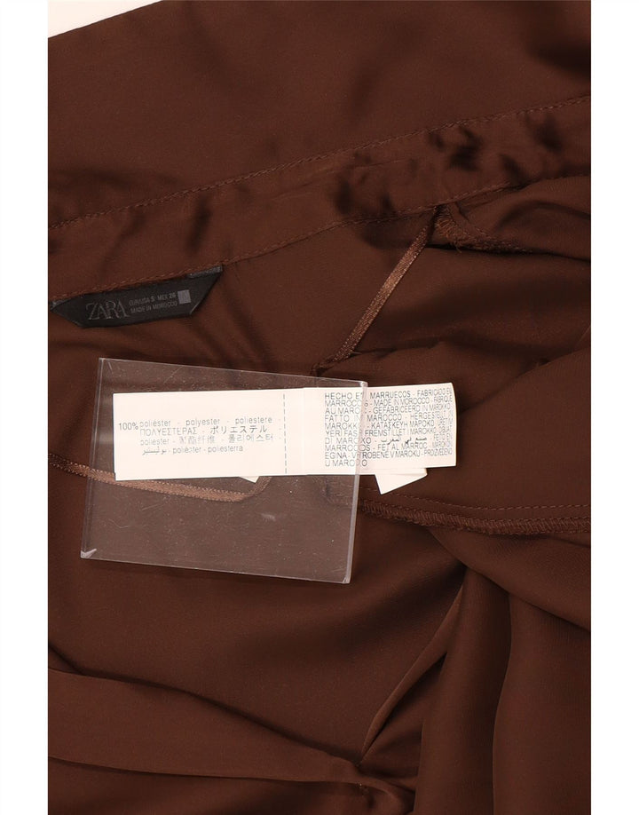 ZARA Camicetta Camicia Oversize da Donna UK 10 Piccola Marrone Poliestere