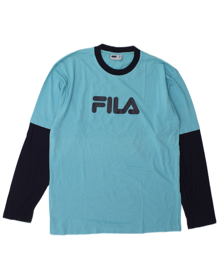 Fila Mens Graphic Top Long Sleeve Large Blue Colourblock