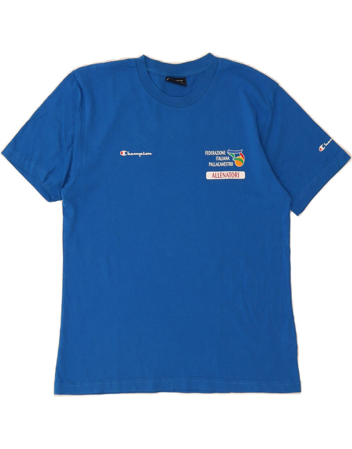 CHAMPION Mens Graphic T-Shirt Top Medium Blue Cotton Vintage Champion and Second-Hand Champion from Messina Hembry 