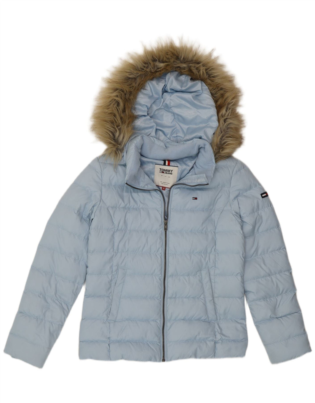 Tommy Hilfiger Womens Hooded Padded Jacket UK 14 Medium Blue Polyester