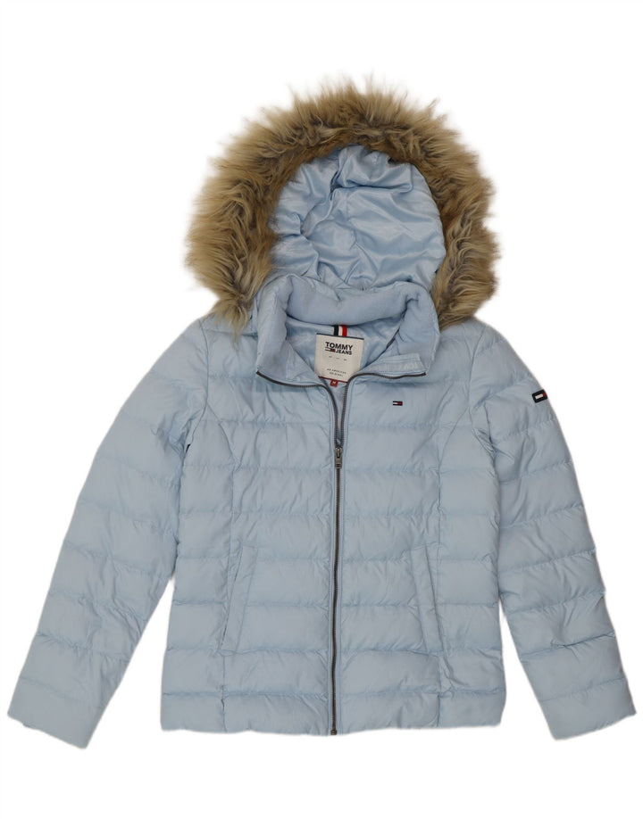 Tommy Hilfiger Womens Hooded Padded Jacket UK 14 Medium Blue Polyester