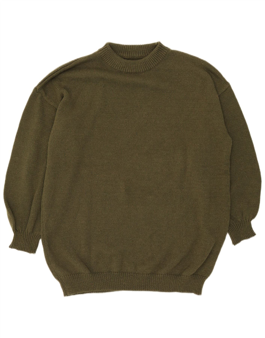vintage Mens Crew Neck Jumper Pull Grand Kaki Polyester