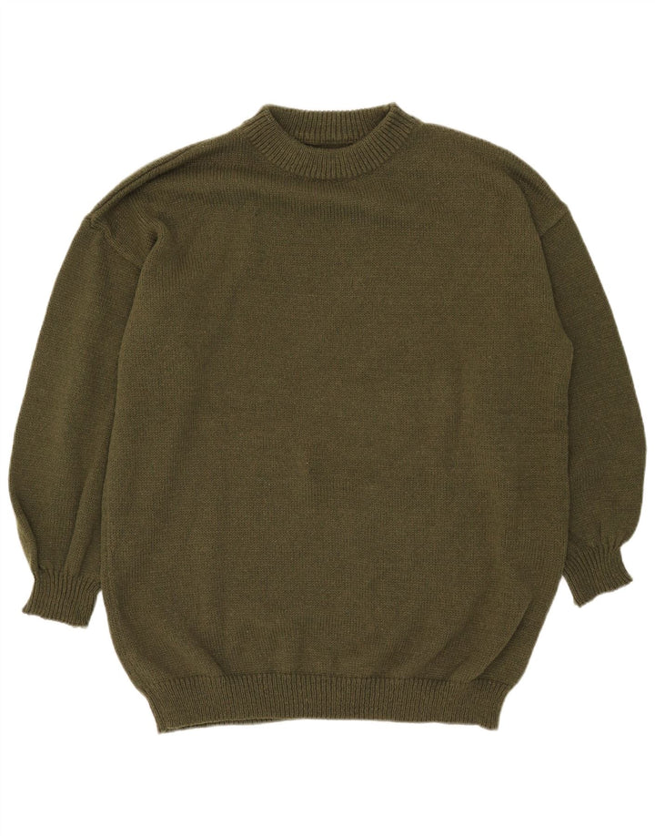 vintage Mens Crew Neck Jumper Pull Grand Kaki Polyester
