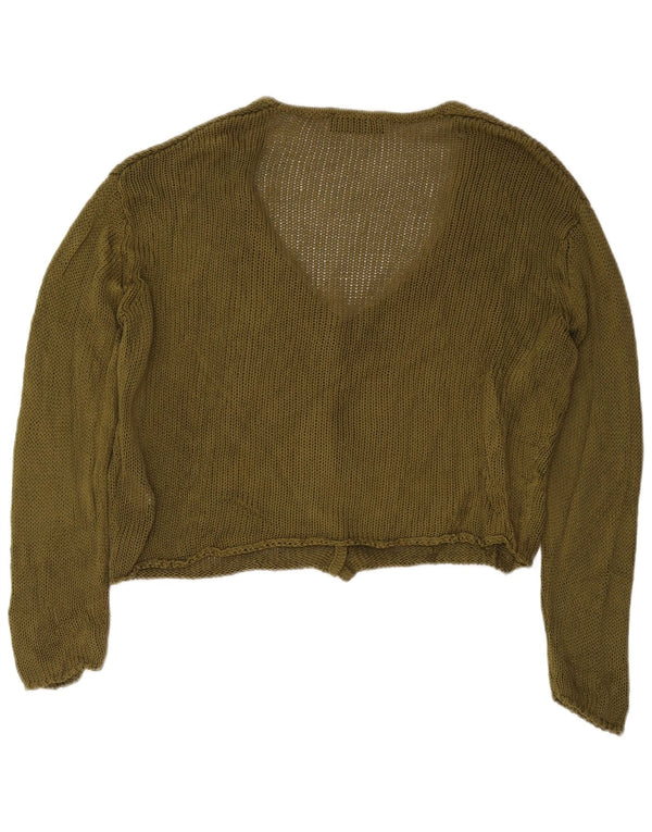 Zara Womens Crop Cardigan Sweater UK 16 Large Khaki Cotton