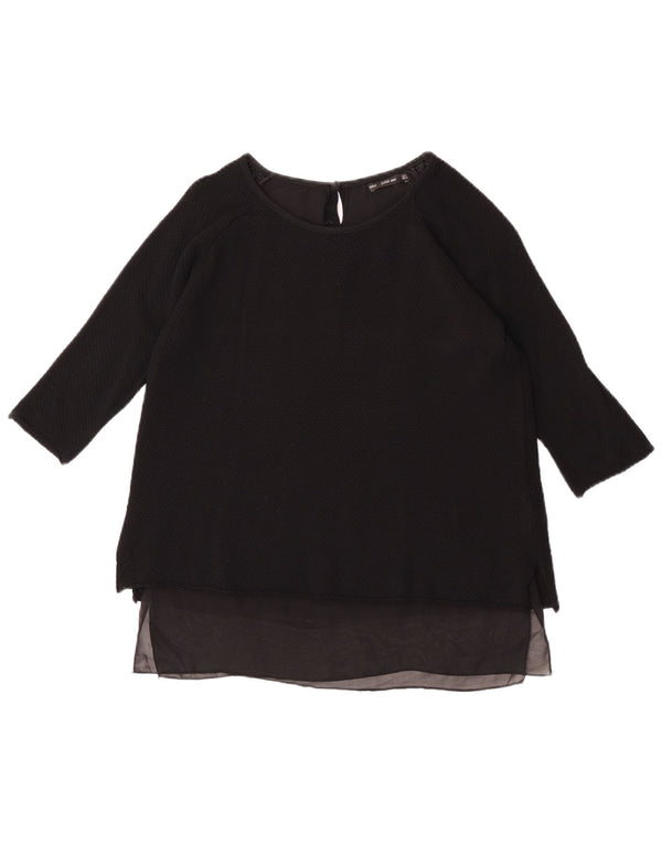 Zara Damen-Blusenoberteil mit 3/4-Ärmeln, UK-Größe 44, Größe L, schwarze Viskose