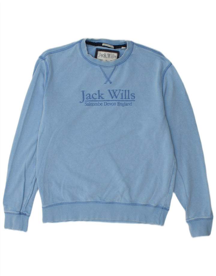 JACK WILLS Mens Graphic Sweatshirt Jumper Medium Blue Cotton