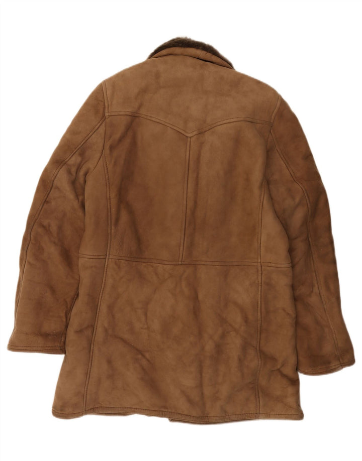 Cappotto doppiopetto vintage in shearling da uomo IT 52 XL Marrone