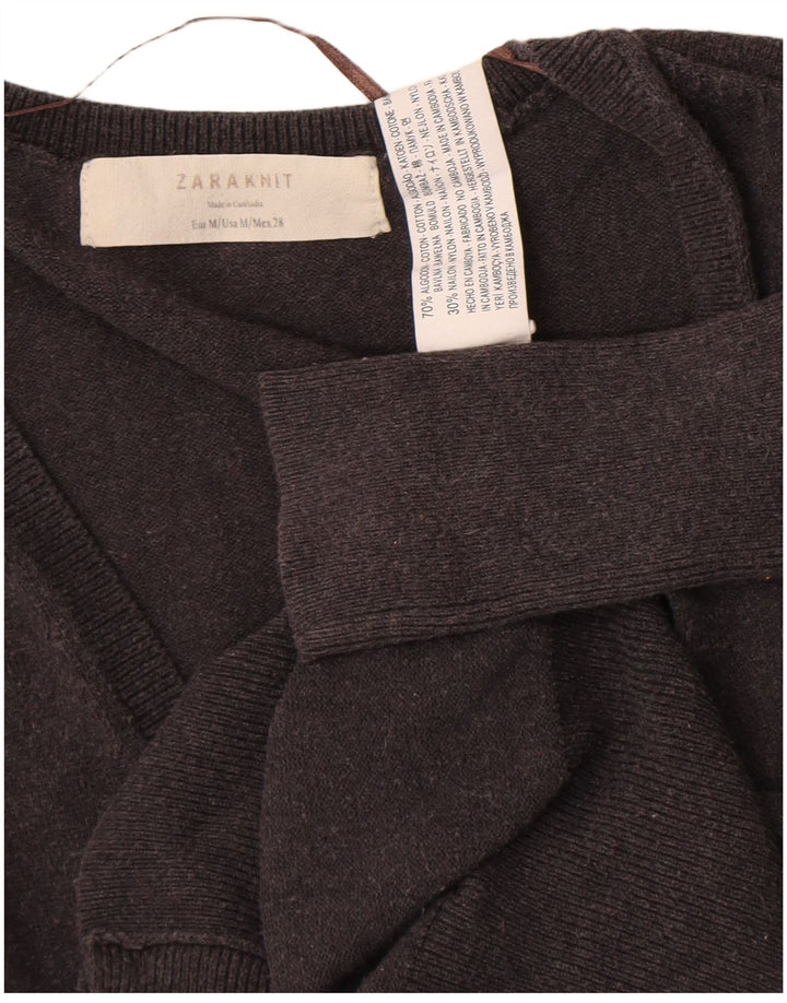 Zara Dame Cardigan Sweater UK 12 Medium Grey Bomuld