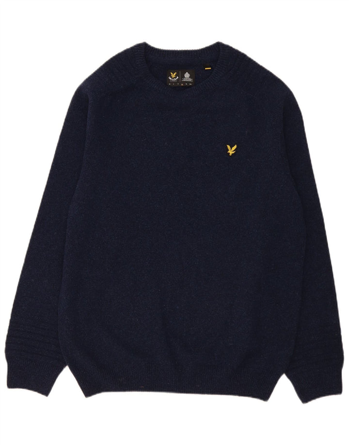 Lyle & Scott Herre sweater med rund hals, stor marineblå uld