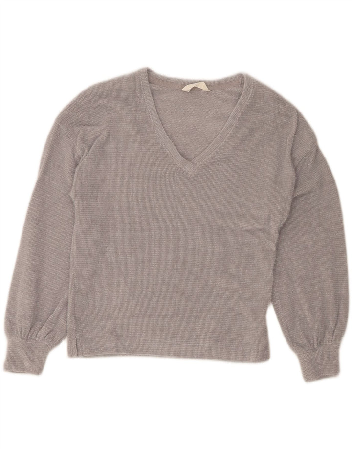 MARKS & SPENCER Womens V-Neck Jumper Sweater UK 6 XS Grey Polyester Vintage Marks & Spencer and Second-Hand Marks & Spencer from Messina Hembry 
