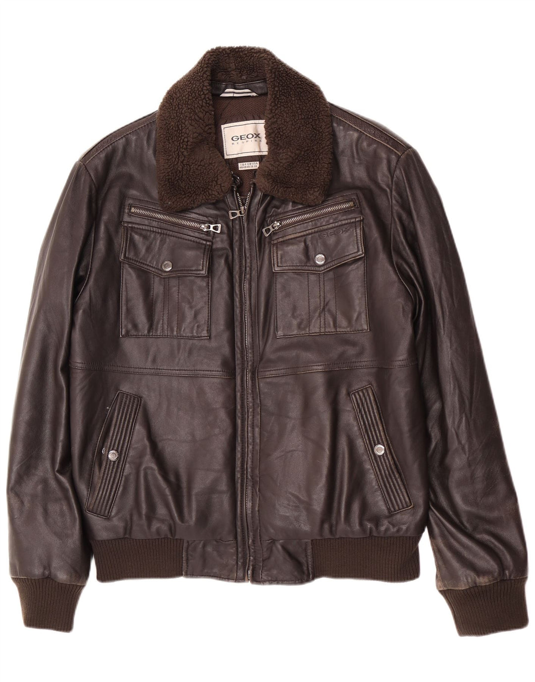 Jaqueta de couro bomber masculina Geox Reino Unido 38 marrom médio