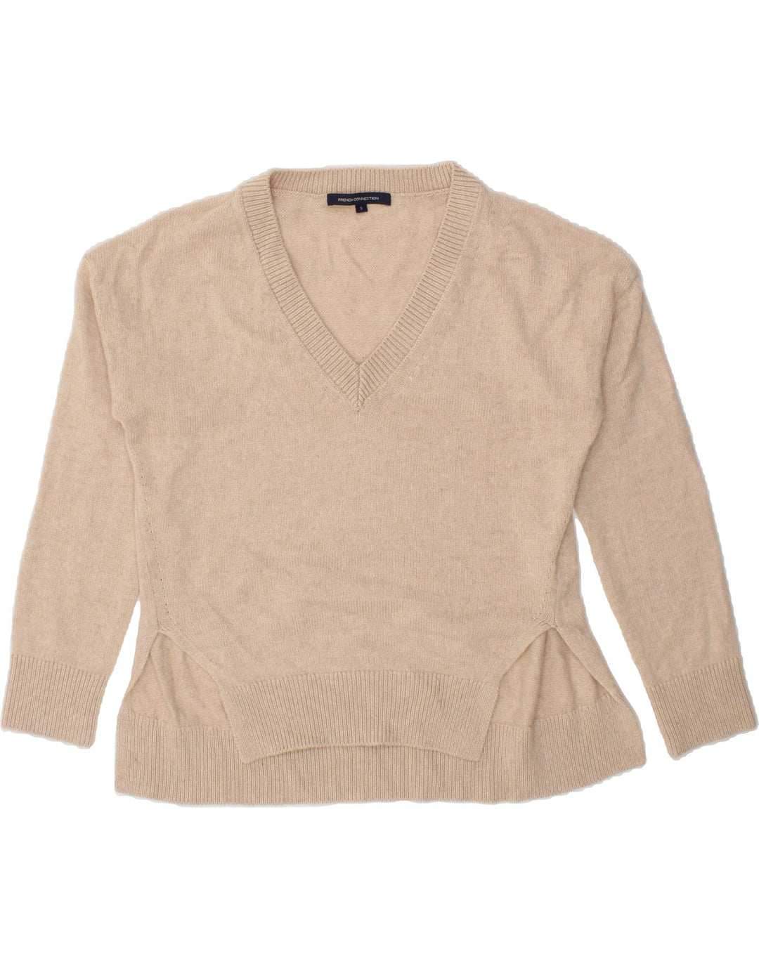 FRENCH CONNECTION Womens Oversized V-Neck Jumper Sweater UK 10 Small Beige Vintage French Connection and Second-Hand French Connection from Messina Hembry 