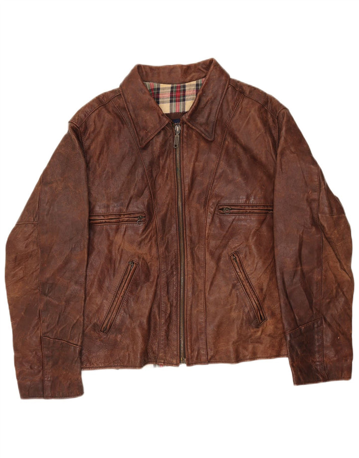 Americanino Womens Oversized Leather Jacket UK 16 Large Brown Leather