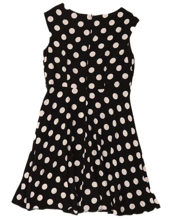 Wallis Womens Sleeveless A-Line Dress UK 14 Large Black Polka Dot Viscose