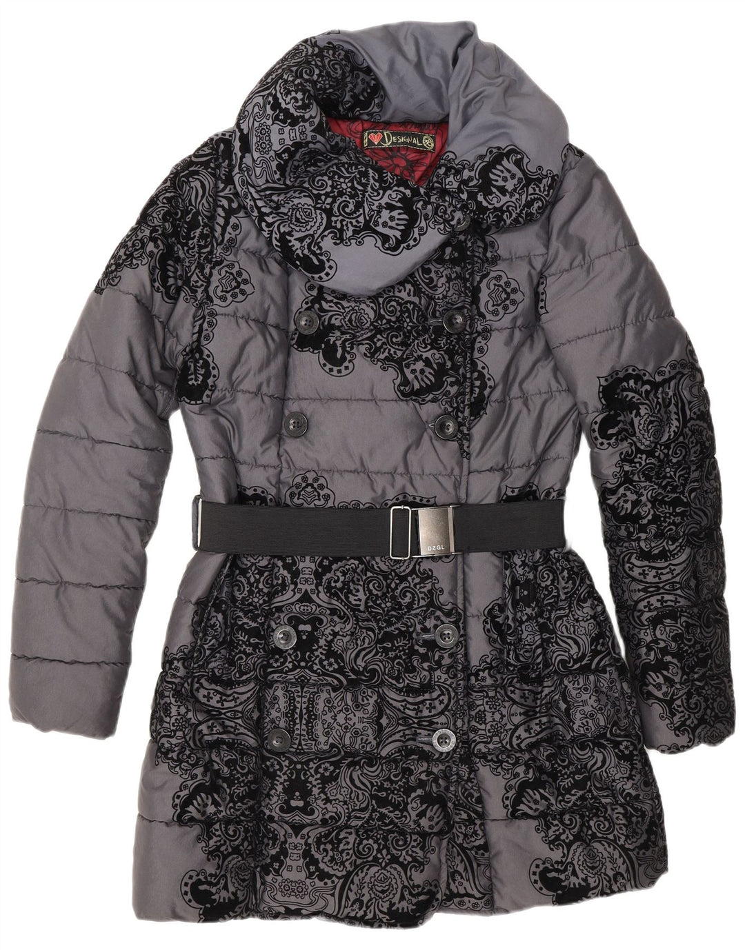 Cappotto imbottito doppiopetto da donna Desigual EU 38 Grigio medio floreale