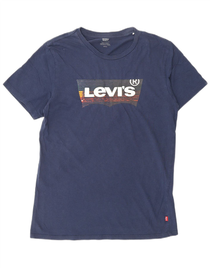 LEVI'S Mens Graphic T-Shirt Top Small Navy Blue Cotton