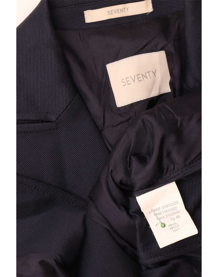 Seventy Womens 2 Button Blazer Jacket IT 48 XL Navy Blue Cotton