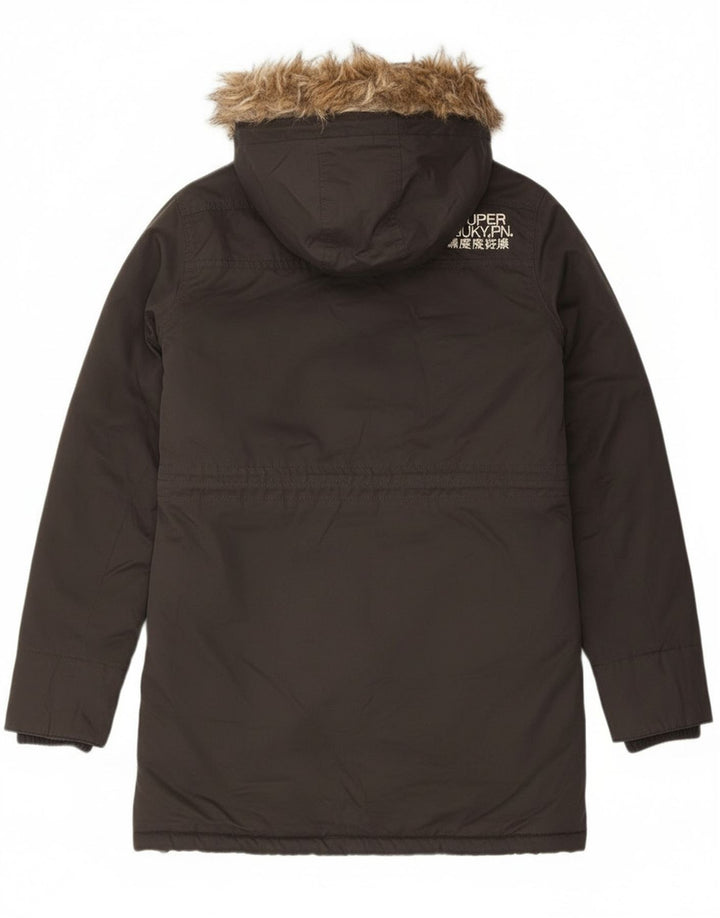 Superdry Mens Graphic Hooded Parka Jacket UK 38 Medium Grey Polyester