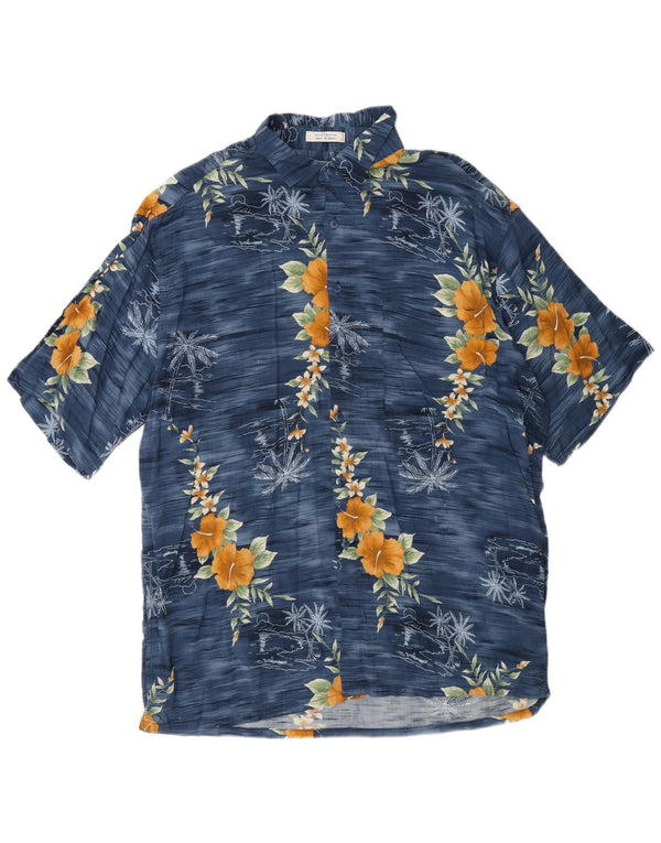 Pierre Cardin Chemise à manches courtes pour homme Grande rayonne florale bleu marine