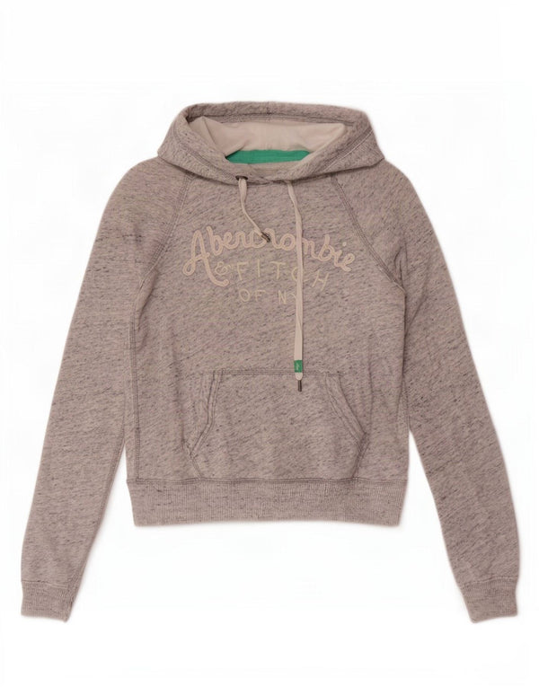 Abercrombie & Fitch Womens Graphic Hoodie Jumper UK 6 XS Grey Flecked