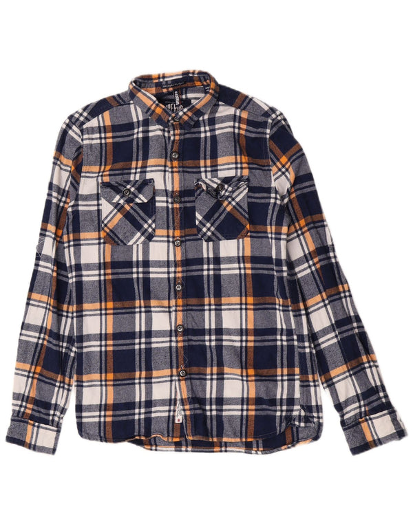 Camicia da uomo in flanella Superdry, cotone a quadri blu navy medio