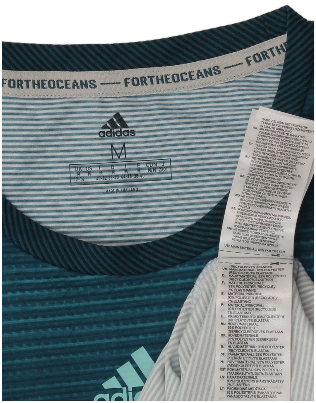 Adidas Womens Vest Top UK 12/14 Medium Blue Striped Polyester