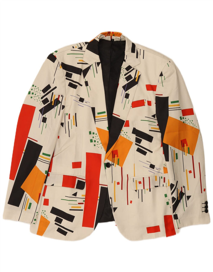 Vintage Herre 1 Knap Blazer Jacket UK 40 Stor Hvid Geometrisk
