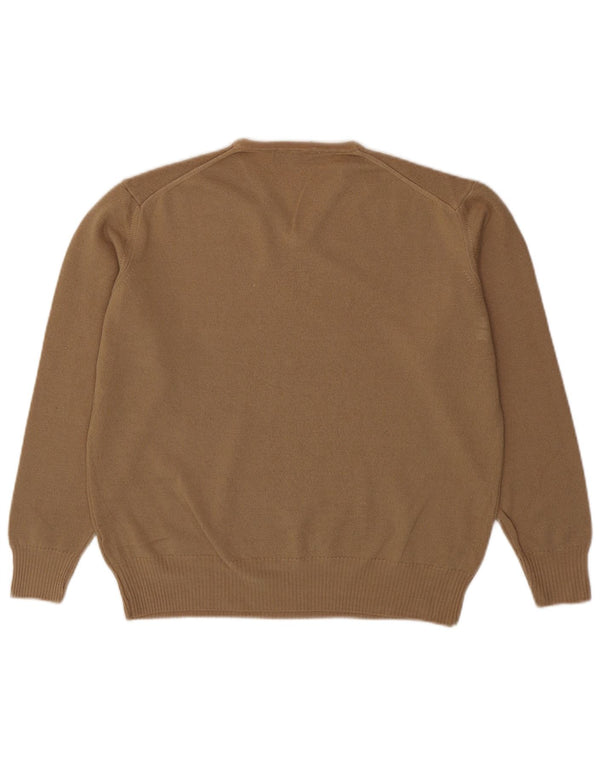 Zara Mens V-Neck Jumper Sweater XL Brown Wool