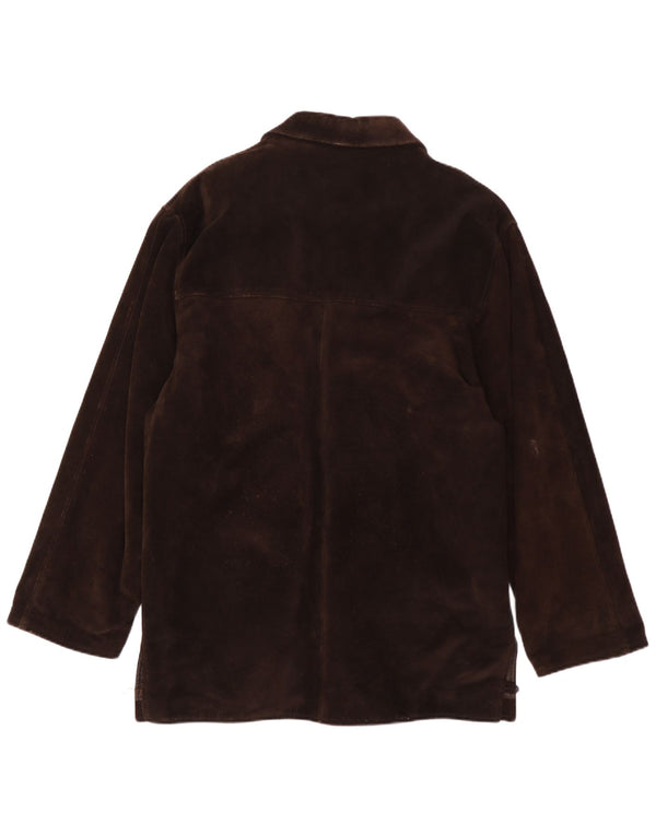 Cappotto vintage da uomo in pelle scamosciata giacca a vento UK 40 grande in pelle marrone