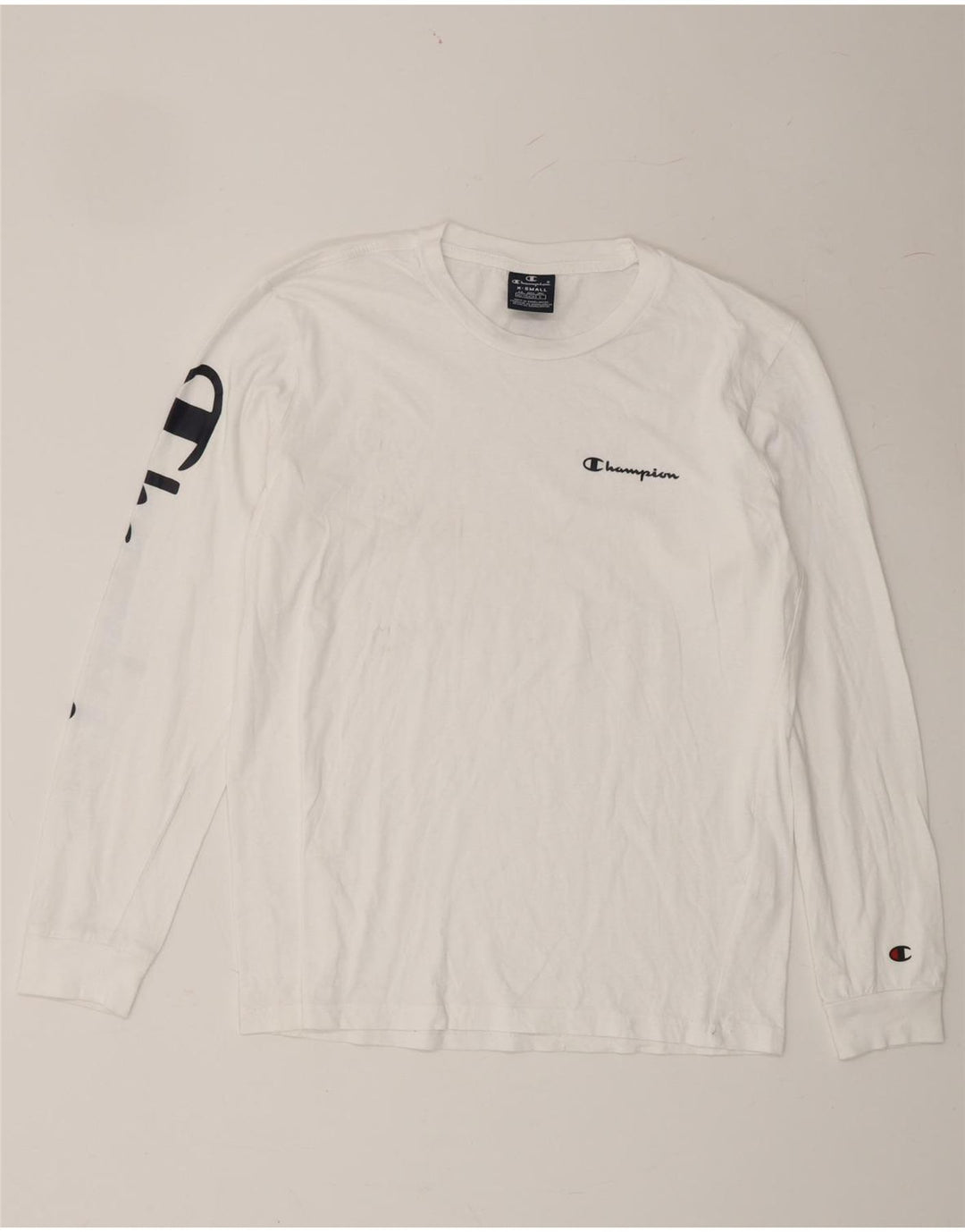 CHAMPION Mens Graphic Top Long Sleeve XS White Cotton Vintage Champion and Second-Hand Champion from Messina Hembry 