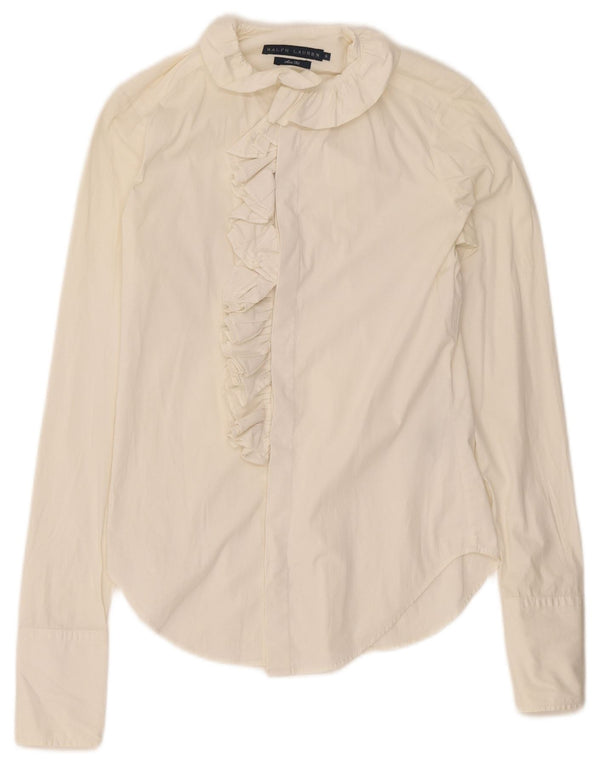 Ralph Lauren - Camisa con volantes para mujer, talla 6, algodón blanco mediano