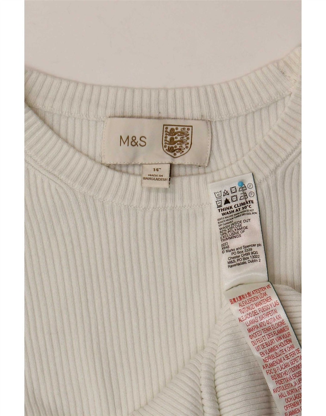 Marks & Spencer Womens Crop Top Long Sleeve UK 14 Medium White Viscose
